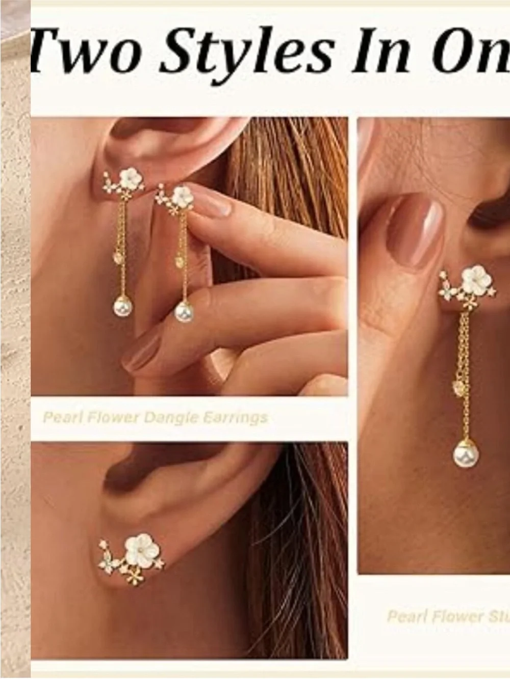 Dangle Pearl Drop Earrings Dainty Flowers Can be worn 2 ways Wedding Church Prom